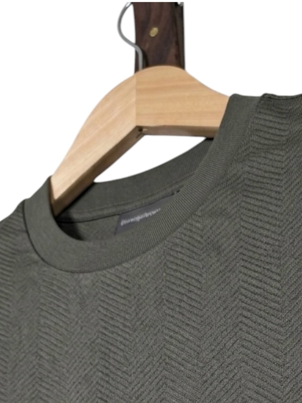 NWOT Emporio Armani Olive Green Herringbone Jacquard Crewneck Tee - Size M